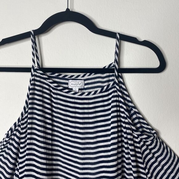 Mudpie Navy & White Thin Striped Flowy Sleeveless Stretch Tank Shift Dress S - Picture 3 of 11